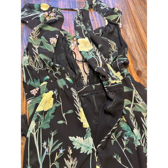 Lulus Floral Maxi‎ Dress Black Yellow Pink Botanical Print Ruffle Sleeve - Picture 13 of 17